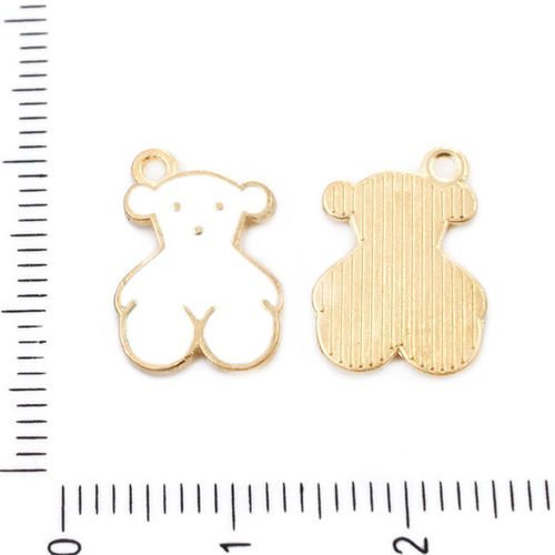 8pcs émail blanc or ours en peluche animal kids pendentifs charms tchèque métal conclusions de 15mm  sku-39528