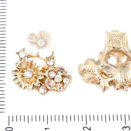 2pcs plaqué or blanc perle strass fleur floral pendentifs connecteurs charmes tchèque métal conclusi sku-39557