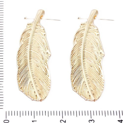 2pcs plaqué or de longues plumes d'oiseaux des deux côtés pendentifs charms tchèque métal conclusion sku-39588