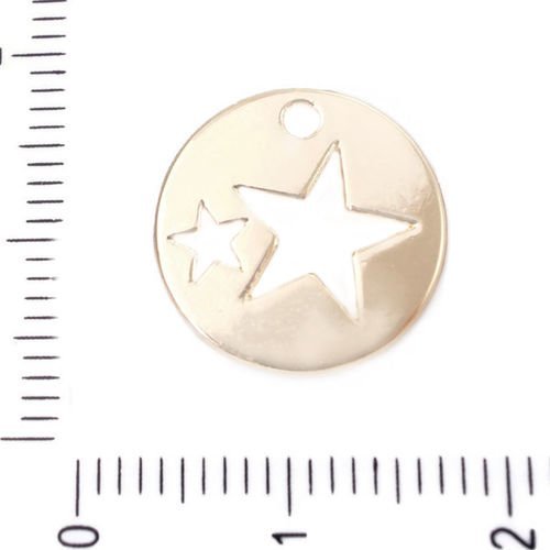 4pcs or plaqué star monnaie rond sculpté étiquette recto-verso pendentifs charms tchèque métal concl sku-39597