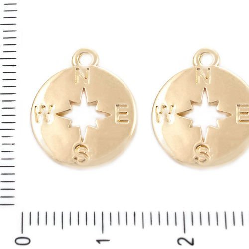 4pcs plaqué or boussole star monnaie rond sculpté étiquette recto-verso pendentifs charms tchèque mé sku-39598