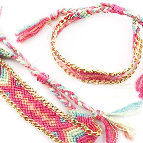 1pc rose turquoise vert or de bricolage empilables crochet tricoté noué agité cordon ruban bracelet  sku-40167