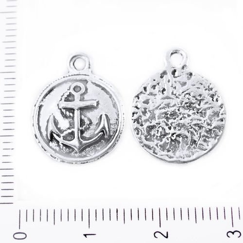 2pcs antique ton argent ancre de navire de la marine à plat monnaie rond pendentifs charms tchèque m sku-39504