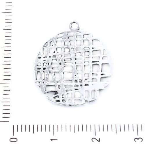 4pcs antique ton argent tricoté pièce rond creux pendentifs charms tchèque métal conclusions 23mm x  sku-39463