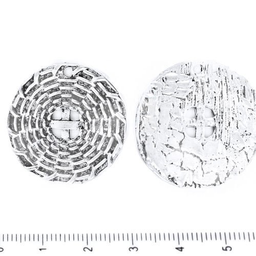 2pcs antique ton argent grand martelé bouton de pièce de monnaie pendentifs charms tchèque métal con sku-39206