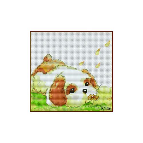 Marron blanc petit chiot chien de point de croix kit fait à la main broderie dmc de jeux de 25cm x sku-40580