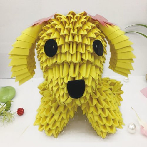 Petit jaune 3d origami plié de papier de scrapbooking chien kit animal de compagnie de bricolage mod sku-40730