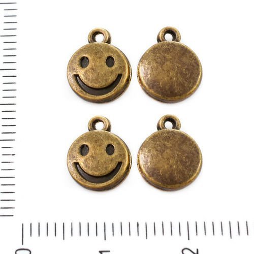 6pcs bronze antique ton sourire face plate ronde pendentifs charms tchèque métal conclusions 8mm x 1 sku-39266