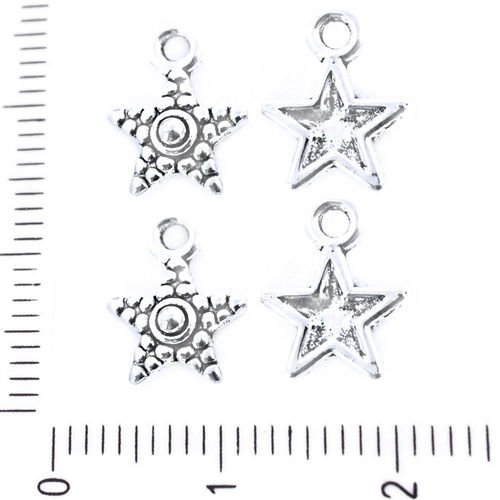 6pcs antique ton argent de petites étoiles parsemée de noël pendentifs de charmes tchèque métal conc sku-39465