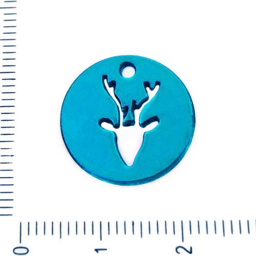 2pcs métallique mat bleu turquoise cerf animal corne monnaie rond bobo pendentifs charms tchèque mét sku-39519