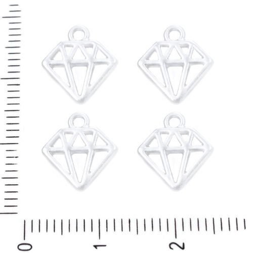 10pcs mat argenté en forme de diamant pendentifs charms tchèque métal conclusions 12mm x 10mm sku-39192