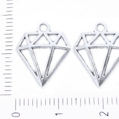 12pcs antique ton argent de pierre gemme de diamant pendentifs charms tchèque métal conclusions 16mm sku-39503