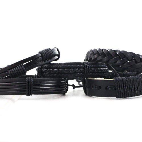 5pcs mixte noir cordons de cuir d'unité centrale unisexe réglable bracelet de base avec ciré corde d sku-38843