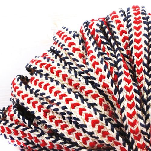 2yrd 1 8 m naturel blanc rouge bleu foncé or chaîne de draps en coton tricoté ruban tissu à plat cor sku-39916