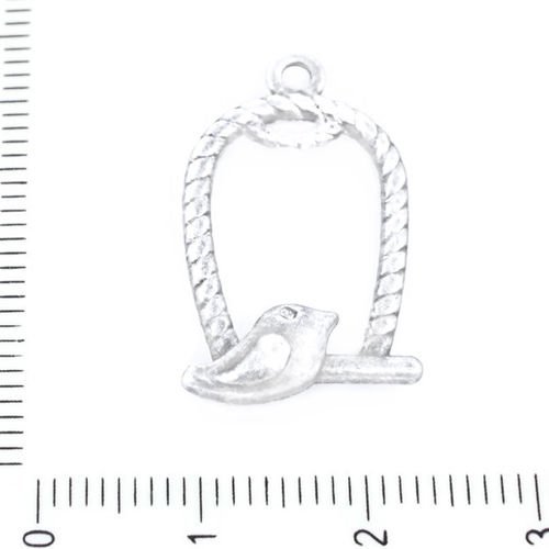 4pcs ton argent oiseau animal pendentifs cage cadre charmes tchèque métal conclusions 14mm x 24 mm t sku-39205