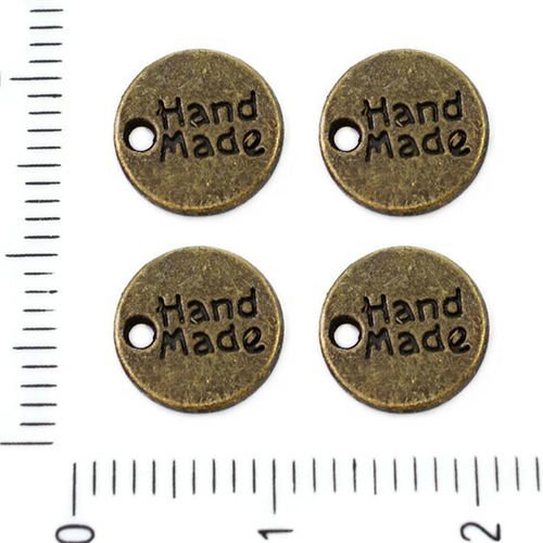 8pcs bronze antique ton plat rond à la main message pendentifs charms tchèque métal conclusions 9mm  sku-39255