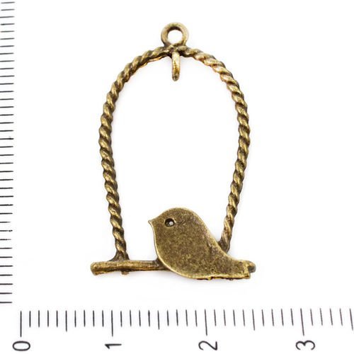 4pcs bronze antique ton cage à oiseaux pendentifs charms tchèque métal conclusions 32mm x 18mm trou  sku-39289