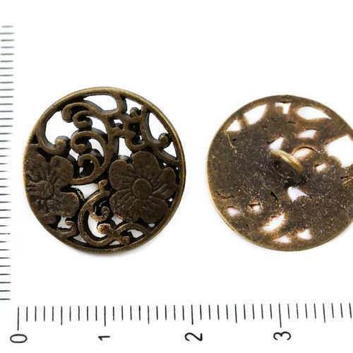 2pcs bronze antique ton tour de fleur bouton tchèque métal conclusions de 20mm trou 2.5 mm sku-39317