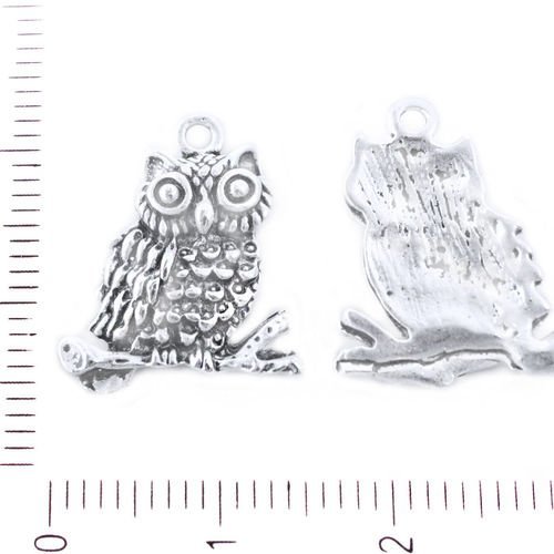 2pcs antique ton argent hibou oiseau animal branche pendentifs charms tchèque métal conclusions de 1 sku-39438