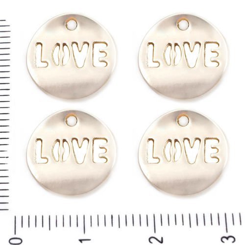 6pcs métallique mat or message d'amour agité pièce ronde pendentifs charms tchèque métal conclusions sku-39563