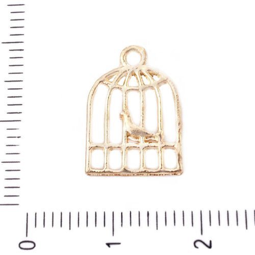 8pcs plaqué or cage à oiseaux rossignol animal plat pendentifs charms tchèque métal conclusions 16mm sku-39594