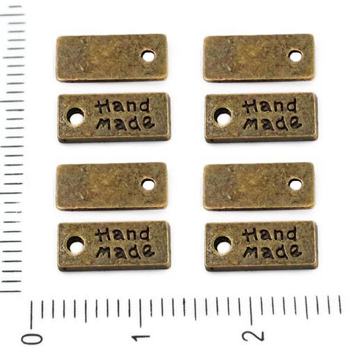 12pcs bronze antique ton rectangle plat de la main message pendentifs charms tchèque métal conclusio sku-39295