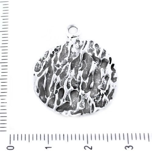 2pcs antique ton argent rond martelé pièce à plat pendentifs charms tchèque métal conclusions 23mm x sku-39211