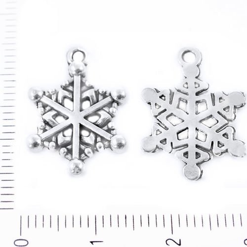 4pcs antique ton argent flocon de neige de noël pendentifs charms tchèque métal conclusions 20mm x 1 sku-39437