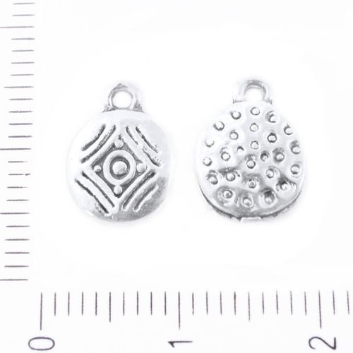 6pcs antique ton argent de petits pointillés rayé ovale tag des deux côtés pendentifs charms tchèque sku-39458