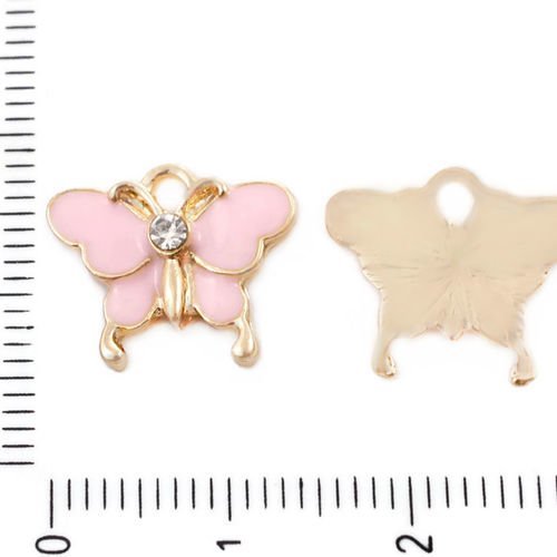 4pcs émail rose d'or strass papillon insecte animal pendentifs charms en métal conclusions 12mm x 15 sku-39550