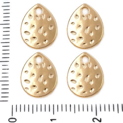 6pcs plaqué or en forme de larme martelé à plat des deux côtés pendentifs charms tchèque métal concl sku-39599