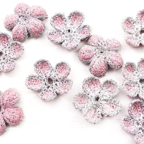 10pcs rose argent au crochet tricoté à plat applique de fleur patch à coudre sur la broche brodée à  sku-40171