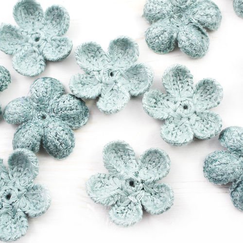 10pcs bleu turquoise au crochet tricoté à plat applique de fleur patch à coudre sur la broche brodée sku-40172