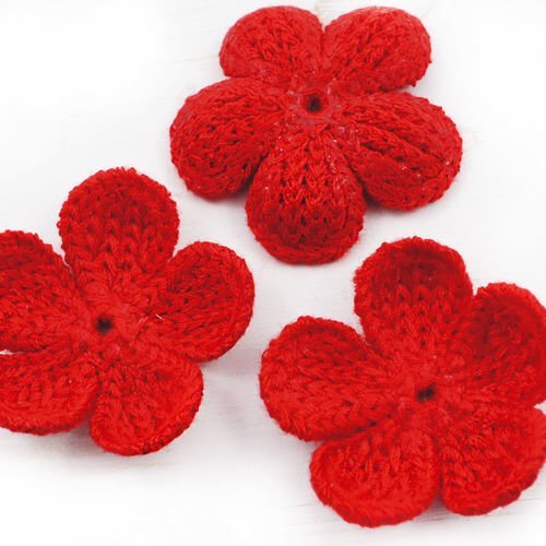 10pcs rouge au crochet tricoté à plat applique de fleur patch à coudre sur la broche brodée à la mai sku-40174