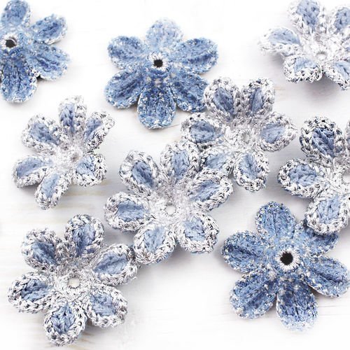 10pcs argent bleu au crochet tricoté à plat applique de fleur patch à coudre sur la broche brodée à  sku-40176