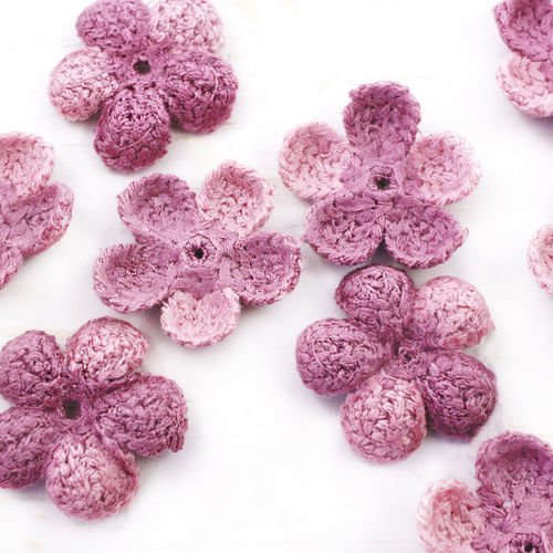 10pcs deux nuances de rose au crochet tricoté à plat applique de fleur patch à coudre sur la broche  sku-40380