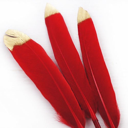 6pcs or rouge haut teints en plumes d'oie pendentif boucles d'oreilles bijoux de costume lâche satin sku-39323