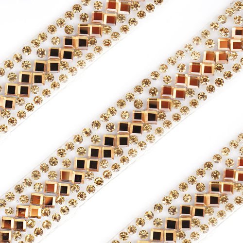 50cm 1.7 ft 0.55 m en or strass cristal garniture de plat carré bijou ceinture de ruban applique à c sku-40435