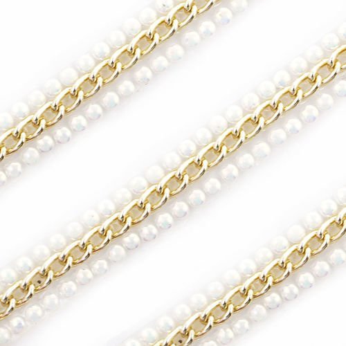 50cm 1.7 ft 0.55 m en blanc ab ronds cabochons d'or de la chaîne de la garniture de plat en cristal  sku-40445