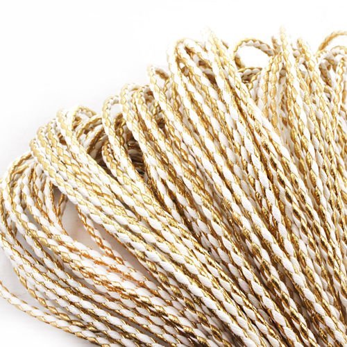 2yrd de 1 8 m de l'or blanc en pu simili cuir cordon en tressé de fausse pu perles décoratives chaîn sku-39864