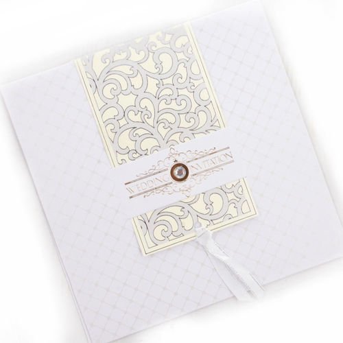20pcs crème ivoire d'or de luxe délicieux invitations de mariage cartes de rond avec des strass diam sku-40666