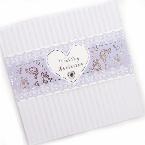 20pcs argent bleu luxe délicieux invitations de mariage cartes avec coeur en strass diamant et les e sku-40667