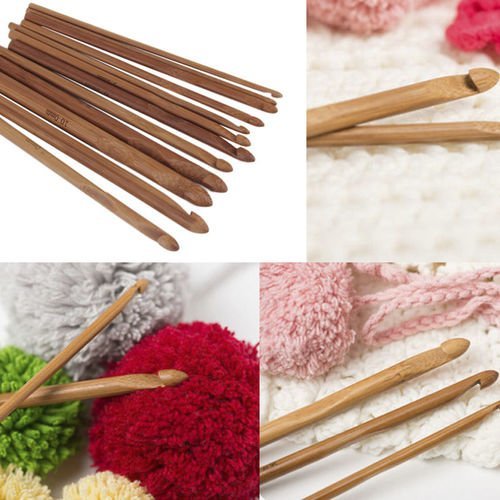 Bambou naturel 12 tailles de jeu en bois poignée crochet crochets 3mm-10mm à tricoter outil de taill sku-39674
