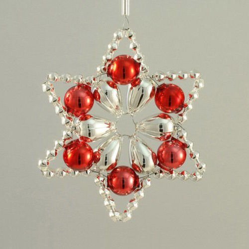 Silver red star tchèque de bohême de l'arbre de noël de cadeaux ornements de perles de verre projet  sku-41002