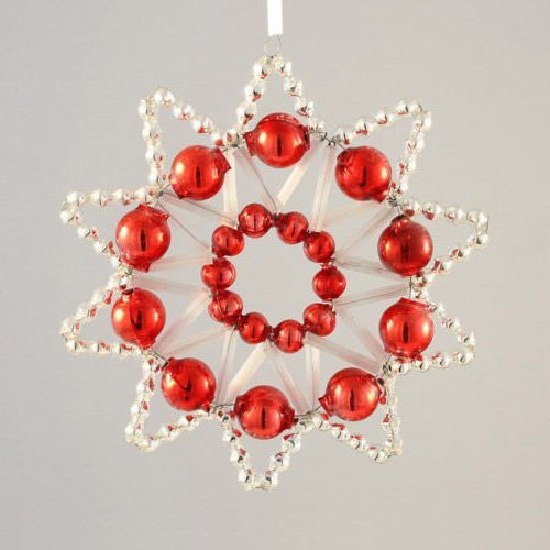 Argent rouge dentelle star tchèque de bohême de l'arbre de noël de cadeaux ornements de perles de ve sku-41006