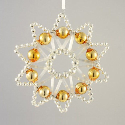 D'argent d'or de la dentelle star tchèque de bohême de l'arbre de noël de cadeaux ornements de perle sku-41007