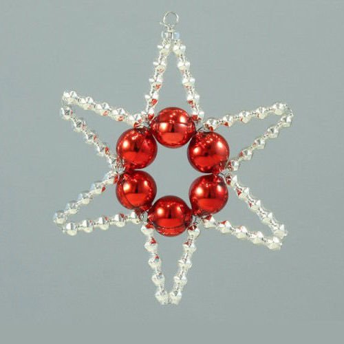 Argent rouge à étoiles tchèque de bohême de l'arbre de noël de cadeaux ornements de perles de verre  sku-41009