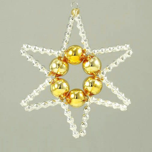 L'argent de l'or en étoile simple tchèque de bohême de l'arbre de noël de cadeaux ornements de perle sku-41010