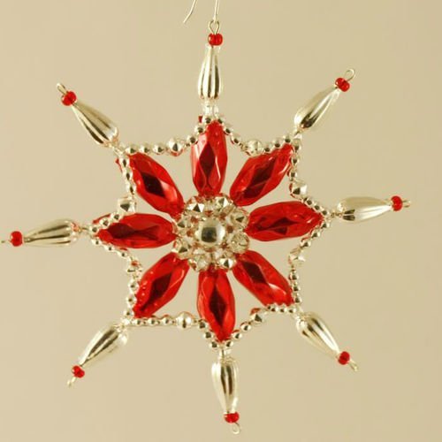 Argent rouge flocon de neige star tchèque de bohême de l'arbre de noël de cadeaux ornements de perle sku-41024