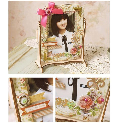 Rose or blanc vert mauve album de bricolage en bois ornées de frame kit vintage luxe 18 5 cm 7.3" x  sku-40611